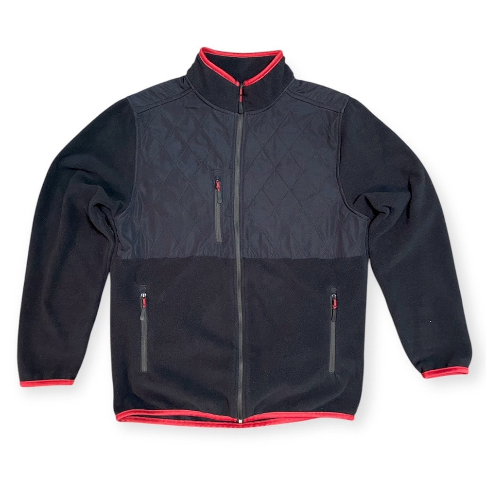 Men’s Full Zip Jacket Fleece Zipper Pockets Black size S